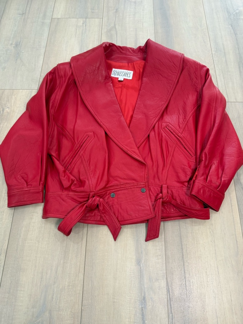 Renaissance Red Leather Cropped Tie-Waist Jacket